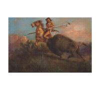 1000pcs(75x50cm) Jigsaw Puzzles- Bison Attacking Indian Teenagers Puzzles Relaxing Games Improve Memory Deal As Gifts for The Whole Family 1000pcs(75x50cm)