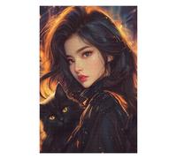 1000pcs(75x50cm) Jigsaw Puzzles for Teenagerss Flame-Wrapped Enchantress with Black Cat Jigsaw for Adults DIY Toys Pattern Assembly Challenging Game Gifts 1000pcs(75x50cm)