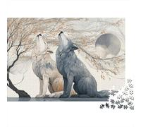 1000pcs (75x50cm) Puzzles, Puzzles Für Erwachsene Und Teenager Two Wolves Sitting Under A Willow Tree