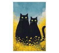 1000pcs(75x50cm) Rompecabezas Para Adolescentes Two Black Cats in Yellow Flowers Rompecabezas Para Adultos Juego Práctico Regalos Para Aliviar El Estrés Para Amigos Y Familiares 1000pcs(75x50cm)