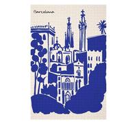 1000pcs(75x50cm) Rompecabezas Para Adultos Barcelona Cityscape Blue Silhouette Illustration Juego De Rompecabezas Para Adultos: Regalos Para Mujeres Interacción Entre Padres E Hijos 1000pcs(75x50cm)