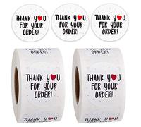 1000pcs 8 Different Design Thank You Stickers 1'' Round Adhesive Labels,500 Per Roll,Decorative Sealing Stickers for Christmas Gifts, Wedding, Party (A-10 Thank You for Your Order)