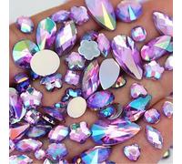 1000pcs AB Flatback Rhinestones Crystal Gems Mixed Sizes Acrylic Craft Gemstone Jewels for DIY Cosplay Nail Art Crafting Pirate Halloween Embellishments Gems Accessories(05 Light Purple AB)
