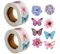 1000Pcs Assorted Butterfly and Flower Stickers Colourful, Self-Adhesive Decorative Stickers for Scrapbooks, Butterfly, Decorations, Waterproof Paper Decals in Various Styles