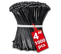 1000pcs Black Cable Ties Small 4 Inch Zip Ties for Wire Management Plants | Black Zip Ties 4in, Mini Cable Ties 100mm x 1.9mm, Thin Narrow Ties Wraps 10cm, Self-Locking Plastic Wire Ties