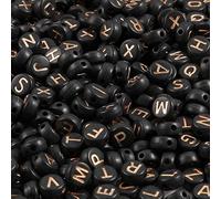 1000pcs Black Round Acrylic Alphabet Beads 4x7mm Rose Gold Letter A-Z Beads for Jewelry Making and DIY Bracelets, Necklaces, Key Chains