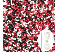 1000Pcs Black White Red Acrylic Round Beads, Smooth Plastic Spacer Beads Set with Beading Needle and 13Ft Elastic String Cord for Jewelry Making Bracelets Necklace Earring DIY Crafting Supplies - 6mm