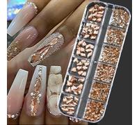 1000Pcs/box Champagne Gold Diamond Nail Crystal Mixed-Design Nail Glitter Rhinestone Non-HotFix Manicure Rhinestone Decoration-PH140-07