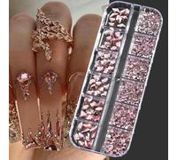 1000Pcs/box Champagne Gold Diamond Nail Crystal Mixed-Design Nail Glitter Rhinestone Non-HotFix Manicure Rhinestone Decoration-PH140-09