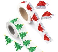 1000pcs Christmas Stickers, 2 Design Santa Hat Stickers Christmas Tree Decal Self-Adhesive Red & Green Envelopes Cards Decal Roll for Party Decorations Holiday Supplies
