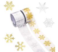 1000pcs Clear Christmas Stickers Roll, Gold and Silver Foil Snowflake Stickers Round Self-Adhesive Sealing Labels for Xmas Holiday Envelopes Gift Decor