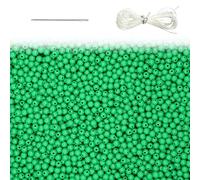 1000Pcs Dark Green Acrylic Round Beads, Smooth Plastic Spacer Beads Set with Beading Needle and 13Ft Elastic String Cord for Jewelry Making Bracelets Necklace Earring DIY Crafting Supplies - 6mm