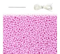 1000Pcs Dark Pink Acrylic Round Beads, Smooth Plastic Spacer Beads Set with Beading Needle and 13Ft Elastic String Cord for Jewelry Making Bracelets Necklace Earring DIY Crafting Supplies - 6mm