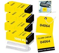 1000Pcs Duplicate Auto Park Tags with Strings 2 part Consecutively Numbered Valet Parking Tickets 4.72" x 2.36" Luggage Coat Check Tag with Elastic Yellow Check Service Claim Tags for Coat Hotel Valet