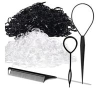 1000pcs Elastic Hair Bands, Small Hair Bands, Rubber Bands For Hair, Clear and black Hair Elastics, Small Elastic Bands(with tools)