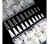 1000pcs French Coffin Ballerina Nail Tips Acrylic Nails Artificial Half False Flake Nail Tips 10 sizes with Clear Plastic Cases for Nail Salon Nail Shop DIY Nail Art (Clear+Natural)