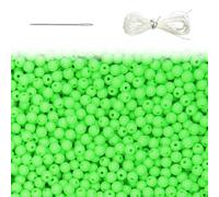 1000Pcs Green Acrylic Round Beads, Smooth Plastic Spacer Beads Set with Beading Needle and 13Ft Elastic String Cord for Jewelry Making Bracelets Necklace Earring DIY Crafting Supplies - 6mm
