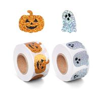 1000pcs Halloween Stickers Roll, Sparkly Ghost & Pumpkin Stickers Waterproof Self-Adhesive Paper Decals for Halloween Party Supplies Envelope Scrapbook Decor