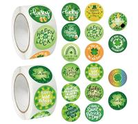 1000pcs Happy St Patrick's Day Stickers, Bulk St Patrick's Day Decorations Stickers, Irish Clover Grenn Shamrock Self-Adhesive Paper Decal for Gifts Packaging Party Goodies Favors
