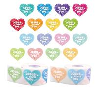 1000pcs Jesus Loves You Stickers, 16 Colors Christian Religious Bible Sticker Rolls Jesus Loves You Religious Themed Decal for Kids Paper Envelope Card Gifts (Heart Style)