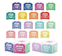 1000pcs Jesus Loves You Stickers, 16 Colors Christian Religious Sticker Rolls Jesus God Loves You Religious Themed Decal for Kids Envelope Paper Card Journaling Gifts (Bible Style)