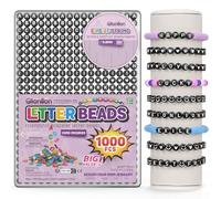 1000Pcs Letter Beads Black, Round Alphabet Beads Friendship Bracelet Kit with Elastic String in Box, Colorful Smile Heart Preppy Bead for Jewelry Making, DIY Gift for Girls