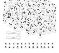 1000Pcs Letter Beads for Bracelet Making, 7mm Acrylic Round Alphabet Beads | White round acrylic alphabet beads 7mm with 2 elastic cords for DIY bracelets, necklaces, keyrings and friendship jewelry