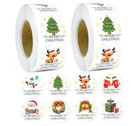 1000PCS Merry Christmas Stickers 1 Inch Round Christmas Stickers with 8 Different Pattern for Holiday Crafts Envelopes Boxes