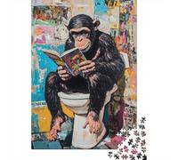 1000pcs Mini Puzzle For Adults Monkey Toilet Magazine | 38x26cm Cardboard Living Room Decor Durable Structure Friend Gift Brain Training