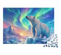 1000pcs Mini Puzzle For Adults Polar Bear Aurora Mountain Challenging | 38x26cm Cardboard Living Room Decor Durable Structure Friend Gift Brain Training