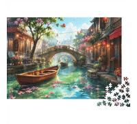 1000pcs Mini Puzzle for Family Bridge Boat Flower Present | 70x50cm Cardboard Living Room Decor Durable Structure Friend Gift Mind Relaxation