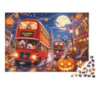 1000pcs Mini Puzzle for Family Bus Pumpkin Ghost | 52x38cm Cardboard Living Room Decor Durable Structure Friend Gift Mind Relaxation