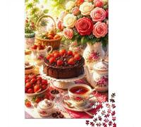 1000pcs Mini Puzzle for Family Cake Flower Tea Present | 70x50cm Cardboard Home Decor Durable Structure Friend Gift Stress Relief