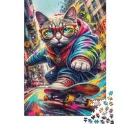 1000pcs Mini Puzzle for Family Cat Skateboard Street Present | 70x50cm Cardboard Home Decor Durable Structure Friend Gift Stress Relief