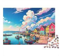 1000pcs Mini Puzzle for Family Harbor Boats Clouds Premium Paper