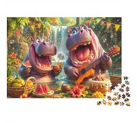 1000pcs Mini Puzzle for Family Hippo Fruit Cake Relaxing | 38x26cm Cardboard Living Room Decor Durable Structure Friend Gift Mind Relaxation