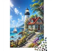 1000pcs Mini Puzzle For Family Lighthouse Cottage Flowers Challenging | 52x38cm Cardboard Living Room Decor Durable Structure Friend Gift Mind Relaxation