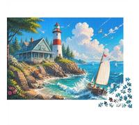 1000pcs Mini Puzzle for Family Lighthouse Ocean House Present | 52x38cm Cardboard Living Room Decor Durable Structure Friend Gift Mind Relaxation