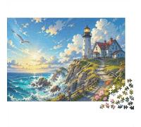 1000pcs Mini Puzzle for Family Lighthouse Ocean Sunset Challenging | 70x50cm Cardboard Living Room Decor Durable Structure Birthday Gift Mind Relaxation