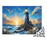 1000pcs Mini Puzzle for Family Lighthouse Ocean Sunset Present