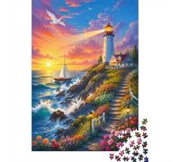 1000pcs Mini Puzzle for Family Lighthouse Sunset Ocean Challenging