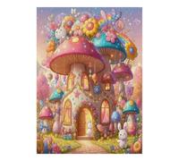 1000pcs Mini Puzzle for Family Mushroom Flower Rabbit Challenging | 70x50cm Cardboard Living Room Decor Durable Structure Gathering Gift Family Bonding