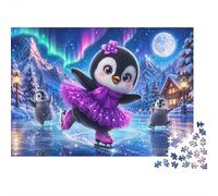 1000pcs Mini Puzzle For Family Penguin Ice Skating Night Present | 70x50cm Cardboard Living Room Decor Durable Structure Friend Gift Mind Relaxation