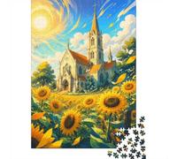 1000pcs Mini Puzzle For Family Sunflower Church Field Challenging