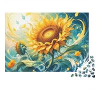 1000pcs Mini Puzzle for Family Sunflower Leaf Nature Relaxing | 38x26cm Cardboard Home Decor Durable Structure Birthday Gift Stress Relief