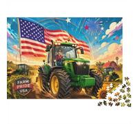 1000pcs Mini Puzzle for Family Tractor Flag Sunflower Present | 52x38cm Cardboard Living Room Decor Durable Structure Friend Gift Brain Training
