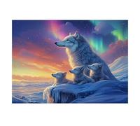 1000pcs Mini Puzzle for Family Wolf Aurora Ice Present | 52x38cm Cardboard Living Room Decor Durable Structure Friend Gift Mind Relaxation