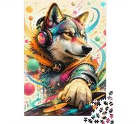 1000pcs Mini Puzzle for Family Wolf Headphone Vinyl Present | 52x38cm Cardboard Living Room Decor Durable Structure Friend Gift Brain Training