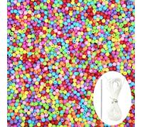 1000Pcs Mixed Color Acrylic Round Beads, Smooth Plastic Spacer Beads Set with Beading Needle and 13Ft Elastic String Cord for Jewelry Making Bracelets Necklace Earring DIY Crafting Supplies - 6mm