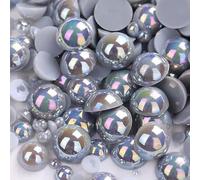 1000PCS Mixed Sizes 3/4/5/6/8/10mm Flatback Half Round Pearls Gems for Crafting, AB Color Pearl Beads Stones for Crafts Jewelry Clothes Shoes Dress Nail Art Making Embellishments (Light Grey AB)